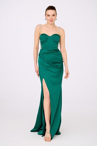 Carmen Rochie de seara din satin legat cu smarald