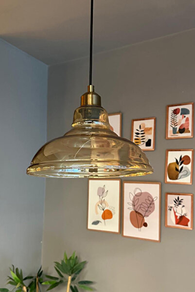 Bamyum Vishi Cam Bal Rengi Tekli Avize Eskitme Başlık Retro Sarkıt Lamba Restoran Salon Aydınlatma