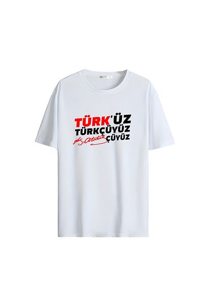 Gölge Store Red White Homeland Love Flag and Atatürk Printed Oversize Unisex T-Shirt 1289