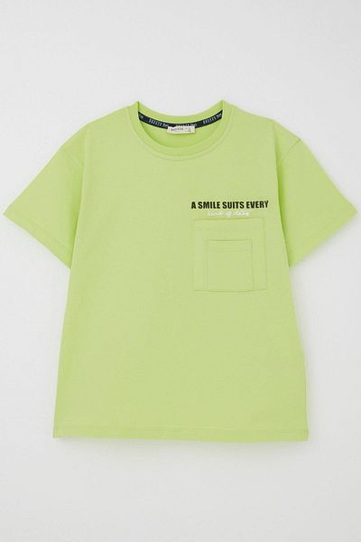Breeze Boy's T-Shirt with Double Pocket Detail, Embossed Text Printed, 6-12 Years Old, Pistachio Green
