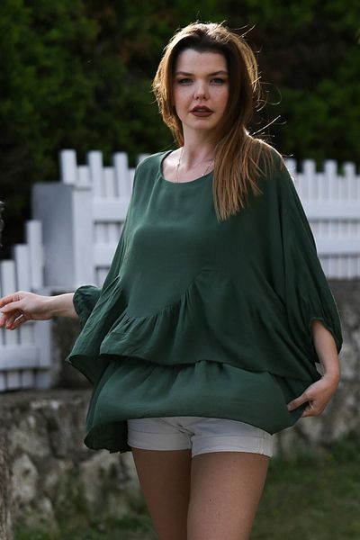 Chiccy Σκούρο Πράσινο Casual Oversize Μπλούζα Υφαντό 75-85