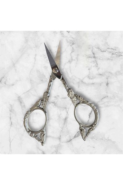 OZN AKSESUAR Promise Engagement Scissors, Ribbon Opening Special Day Merasim Sewing Embroidery Scissors with Birds Silver