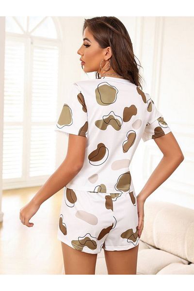 CSR HOMEWEAR Set pantaloni scurți cu mânecă scurtă pentru femei cu pantaloni scurți boemi
