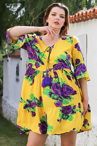 Chiccy Жовта віскозна сукня - рукави з воланами - спідниця на зав'язках - пов...