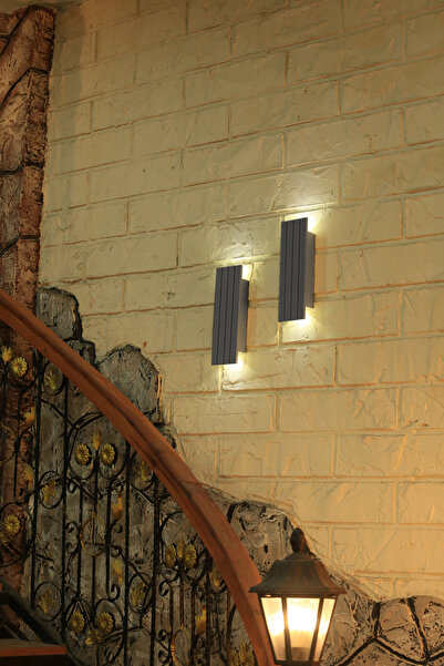 FagüArt 2 Adet Pilli Modern Dekoratif Duvar Aydınlatması Aplik Gece Lambası Antrasit (BEYAZ IŞIK)