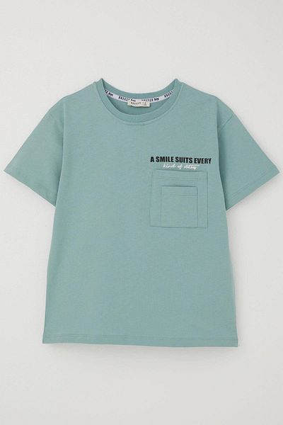 Breeze Boy's T-Shirt with Double Pocket Detail, Embossed Text Printed, 6-12 Years, Aqua Green