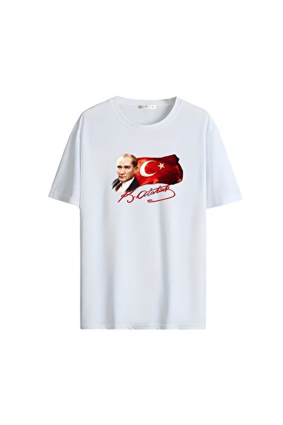 Gölge Store Crveno-bela majica sa zastavom i Ataturkom, velika unisex majica ...