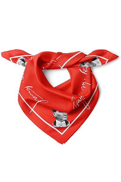 nehir eşarp Ataturk Signature & Portrait Bandana Scarf 50 X 50 cm