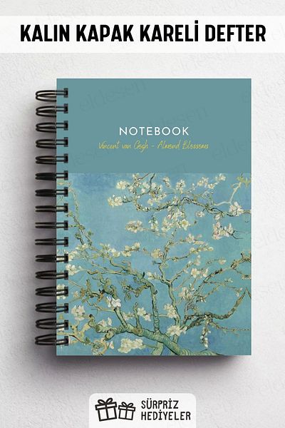 Eldesen Tasarım Spiral Thick Cover Checkered Notebook, A5 Size 80 Sheets 160 Pages, Checkered Notebook