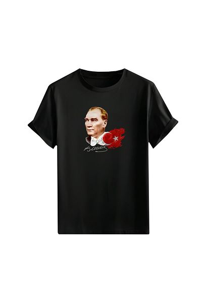 Gölge Store Red White Homeland Love Flag and Atatürk Printed Oversize Unisex T-Shirt 1290