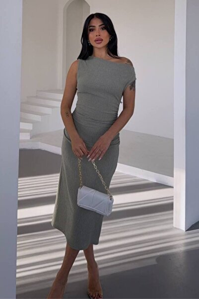 ZISHAN Düşük Yaka Kolsuz Yazlık Midi Boy Kadın Elbise Esnek Rahat Kumaş 1276