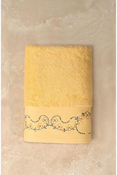 Ellia Soft Πετσέτα προσώπου πολυτελείας Flavum 100% βαμβακερή κεντημένη με πρ...