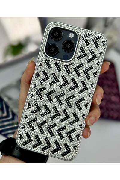Go Aksesuar Iphone 15 Pro Uyumlu Desenli ELMAS Tasarımlı Taşlı Işıltılı Parla...