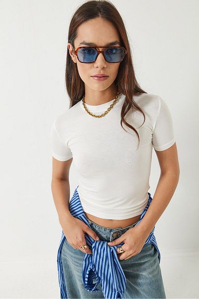 Bianco Lucci Women's Crew Neck Short Sleeve Slim Fit Basic Modal T-Shirt 60283108