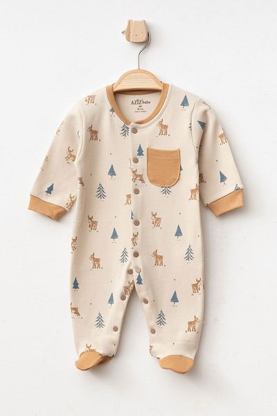 Aziz Bebe Baby Boy Snap Fastener Deer Patterned Booties Jumpsuit 0 Month - 6 Months