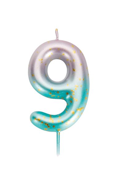 Uvtqssp Uvtqssp cake candle, number 9, wax, green/pink/gold, 9 cm