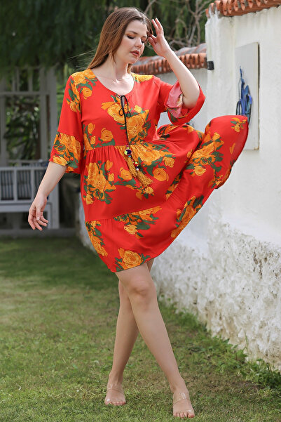 Chiccy Φόρεμα Orange Collar Storm - Φούστα Fırsınç και υφαντό κασουέλ βισκόζης