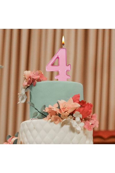 Uvtqssp Cake candle number 4 Uvtqssp, wax, pink, 8 cm