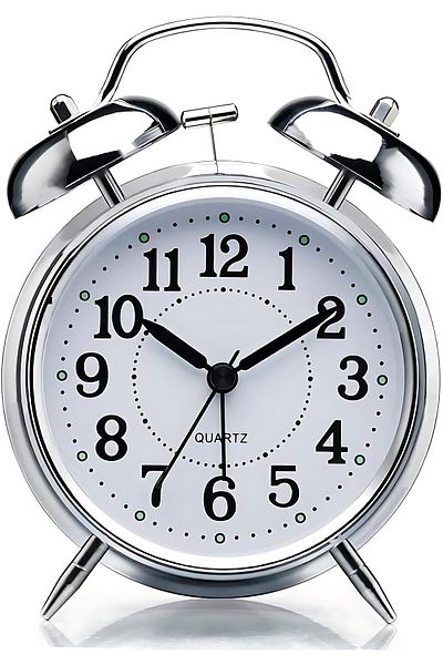 Other Vintage Twin Bell Silver Table Alarm Clock with Night LED Light