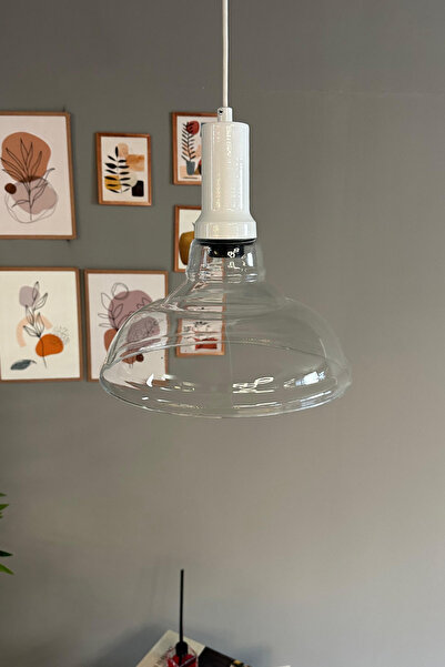 Bamyum Vishi Cam Şeffaf Tekli Avize Beyaz Fener Başlık Retro Sarkıt Lamba Restoran Salon Aydınlatma