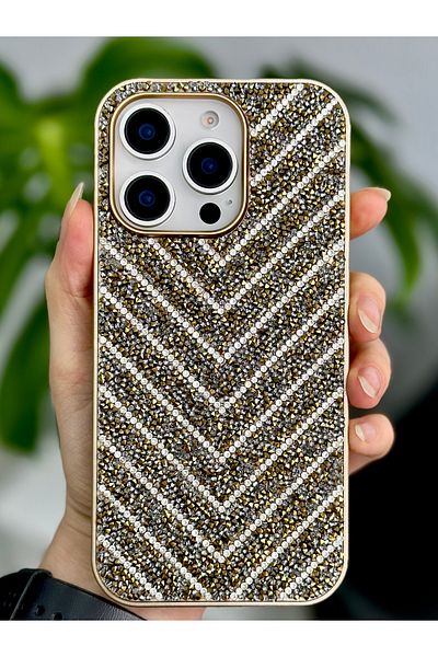 Go Aksesuar حافظة سيليكون متوهجة بتصميم ألماس منقوشة ومتوافقة مع هاتف Iphone 15 Pro
