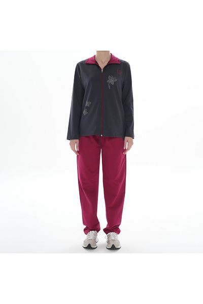ASN concept Women's Anthracite Jacket Stone Printed Tracksuit Set (with Large Size Option)