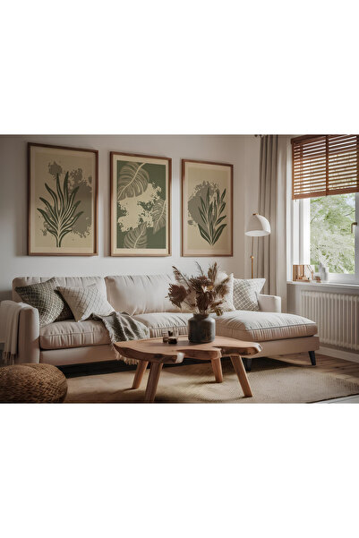 ARTCASTLE Set de 3 tablouri cu ramă din lemn Soft Leaf