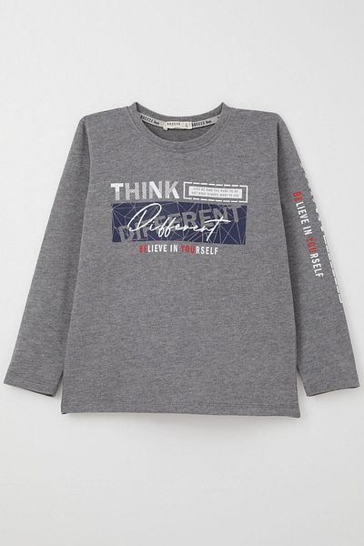 Breeze Long Sleeve T-Shirt for Boys Motivational Themed Back Printed 6-12 Years Old, Dark Grey Melange