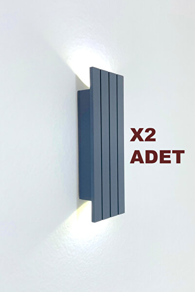 FagüArt 2 Adet Pilli Modern Dekoratif Duvar Aydınlatması Aplik Gece Lambası Antrasit (BEYAZ IŞIK)
