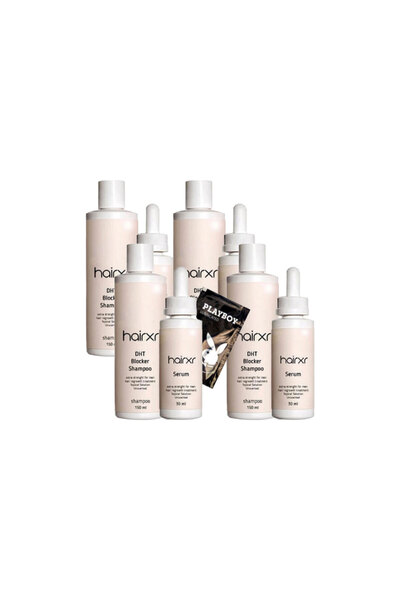 Asimox Hairxr DHT Blocker 4x 150 ml Saç Bakım Şampuanı ile 30 ml Saç Serumu Güçlendirici+Jel