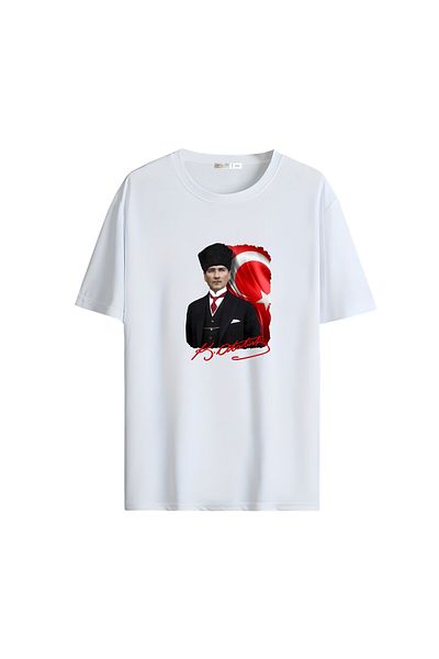 Gölge Store Red White Homeland Love Flag and Atatürk Printed Oversize Unisex T-Shirt 1296