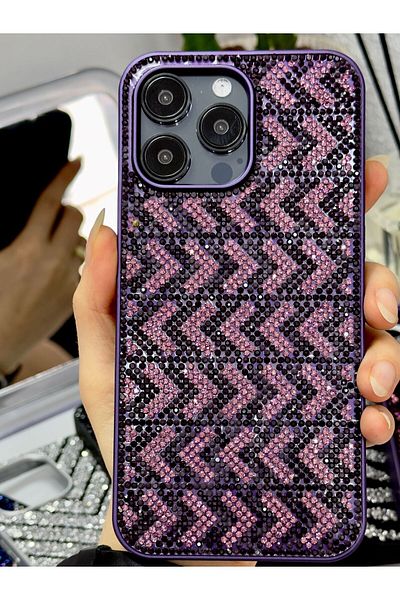 Go Aksesuar حافظة سيليكون متوافقة مع هاتف Iphone 16 Promax بتصميم ماسي مرصع بأحجار الراين اللامعة