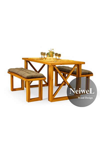 Neiwel Garden Dian Doğal Ahşap Banklı Bahçe Yemek  Masası Takımı-100-180 Takım