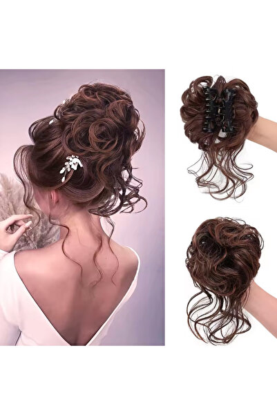 Mina Peruk Tokalı Kuyruklu Dağınık Topuz  - Kahve Karamel