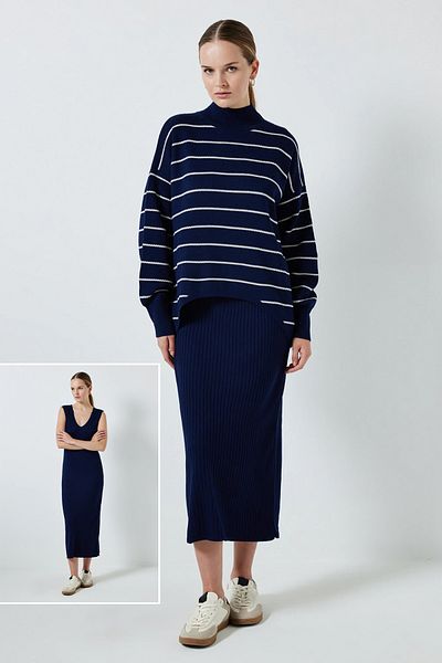 REMSA Touche سترة مخططة DressKnitwear مجموعة 025 الأزرق الداكن