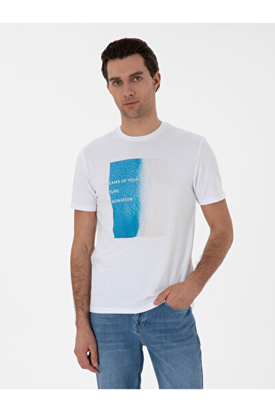 Cacharel White Regular Fit Crew Neck Patterned T-Shirt 50301946-Vr013