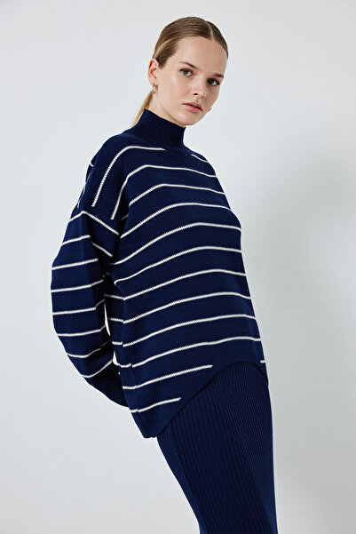 REMSA Touche Striped Sweater Dressknitwear Suit 025 Navy Blue