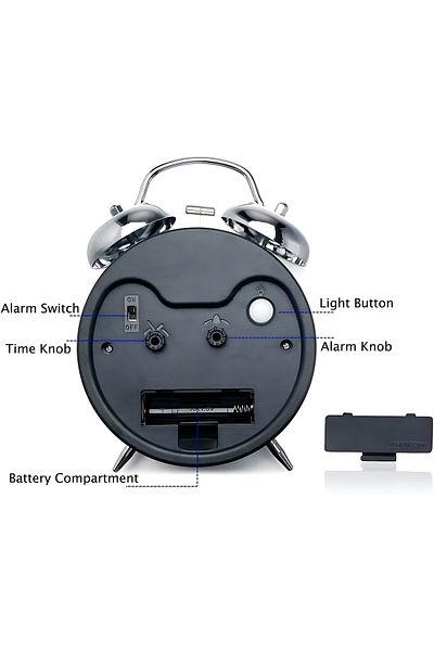 Other Vintage Twin Bell Silver Table Alarm Clock with Night LED Light