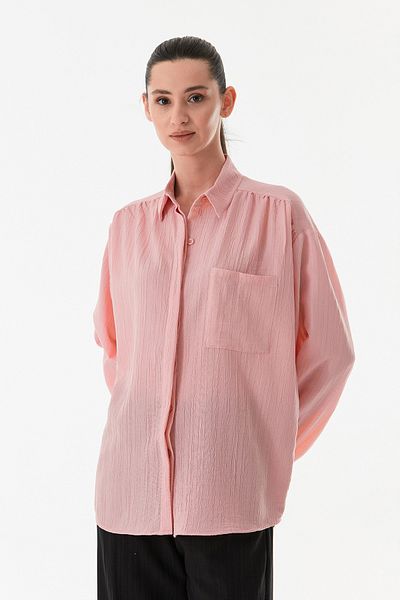 Fulla Moda Basic Crepe Fabric Single Pocket Oversize Shirt