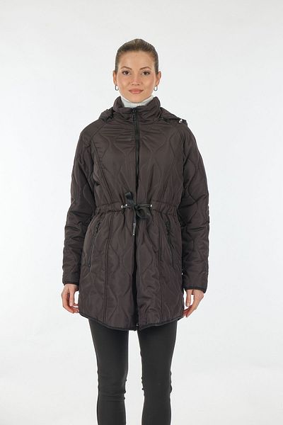 Ysatis Black Women's Coat with Hooded Tie Detail22231000134