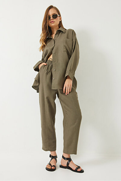 Bianco Lucci Women's Oversize Shirt Shalwar Trousers Muslin Top and Bottom Set 9259 60283113