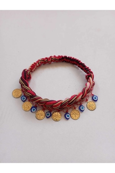 DİNÇLER TEKSTİL Girl's Black Sea Elastic Keşan Bandana (Plain Lira - Evil Eye Bead)