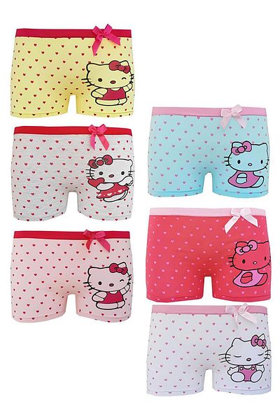 DoDe Flora Neyl Girl's Mixed Kitten Pattern Lycra Cotton Boxers 6 τεμαχίων