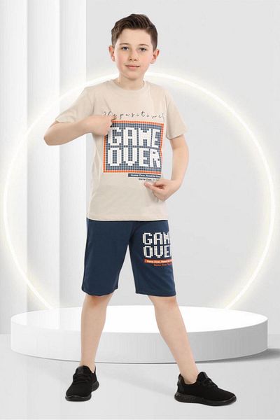 BUUFUU Game over Printed Summer Children's Short Sleeve Shorts Crew Neck T-Shirt Bottom Top Set