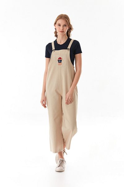 Fulla Moda Teddy Bear Embroidered Strappy Jumpsuit with Front Pocket