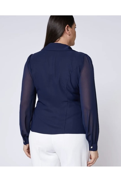 FUERTE XL Large Size Chiffon Double Breasted Blouse with Sleeves