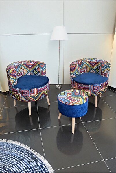 YAPKAR Çay Seti Ikili Çok Renkli  Koltuk Berjer Ve Puf Takımı (salon, Balkon,...