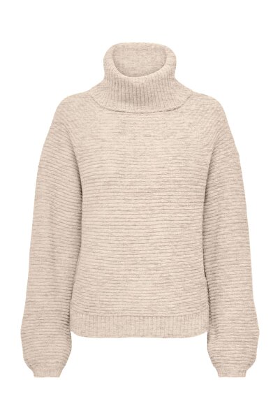 ONLY Pulover de damă tricotat cu guler înalt crem 15294486