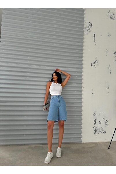Zeo Basic YANLARDAN  YIRTMAÇLI  FRESH MAVİ DENİM ŞORT