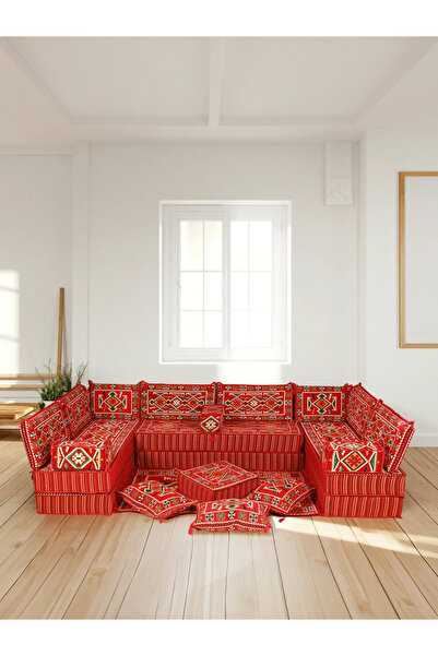 BAKIRÖZÜ HOME Şark Köşesi Takımı 40 CM MİNDER KALINLIĞINDA Kırmızı Anadolu Modeli 22 Parça